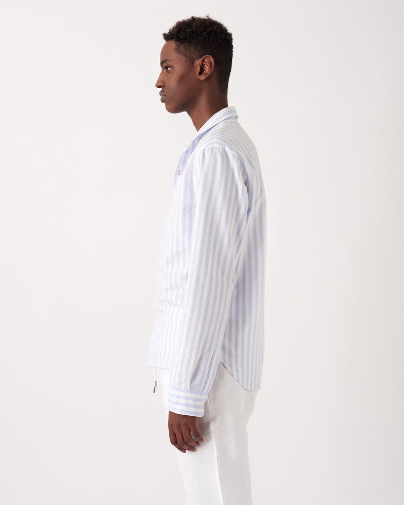 Blue & White Stripe Shawl Collar casual shirt in soft cotton